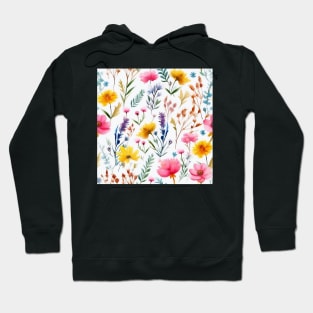 Watercolor Assorted Wildflowers Pattern 2 Hoodie